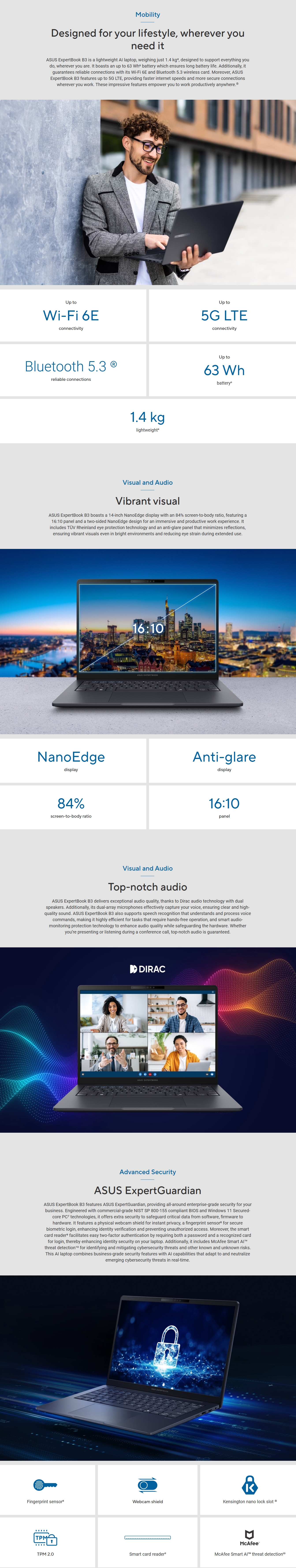 ASUS ExpertBook B3 16" WUXGA Laptop Ultra 7-255H 16GB 512GB W11P