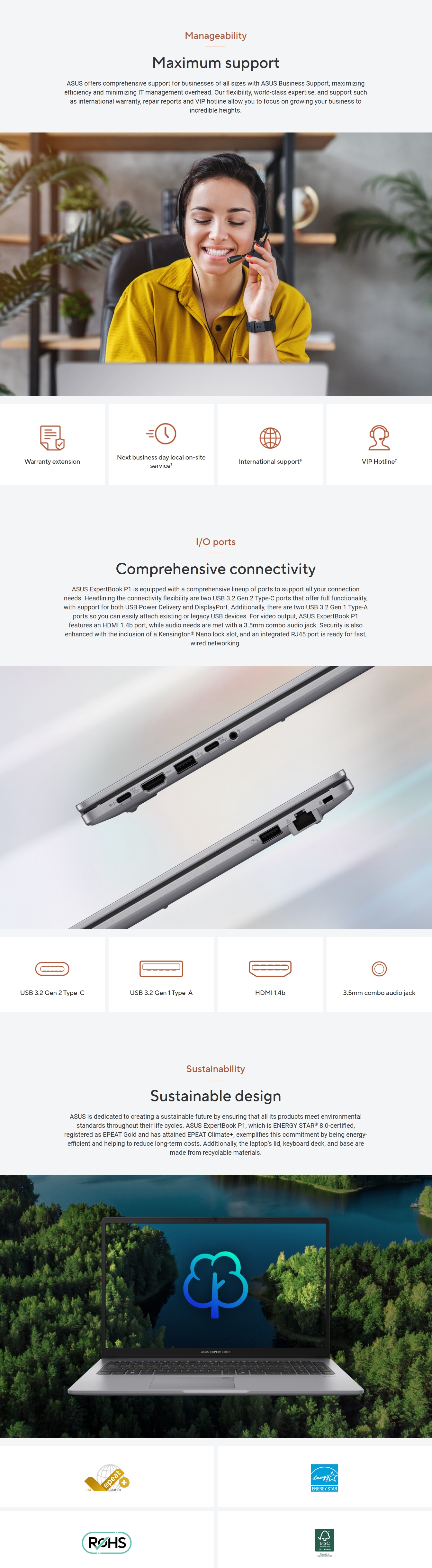 ASUS ExpertBook P1 14" Laptop AMD Ryzen 7-7735HS 16GB 512GB W11P