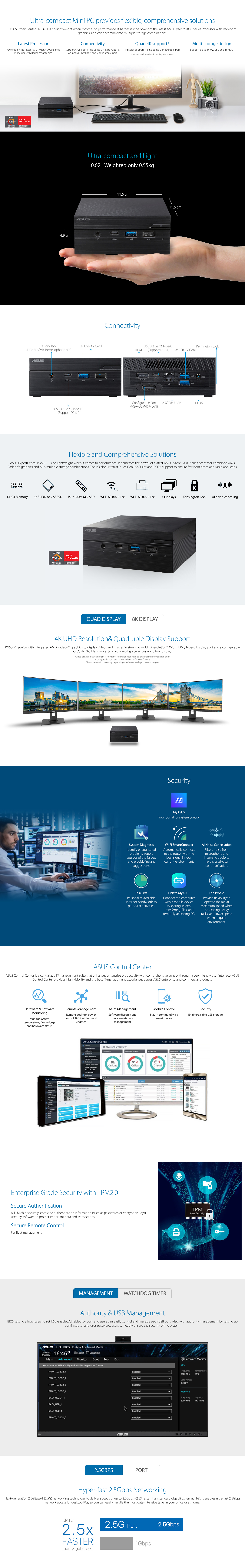 ASUS ExpertCenter PN53-S1 Barebone Mini PC - AMD Ryzen 7-7730U