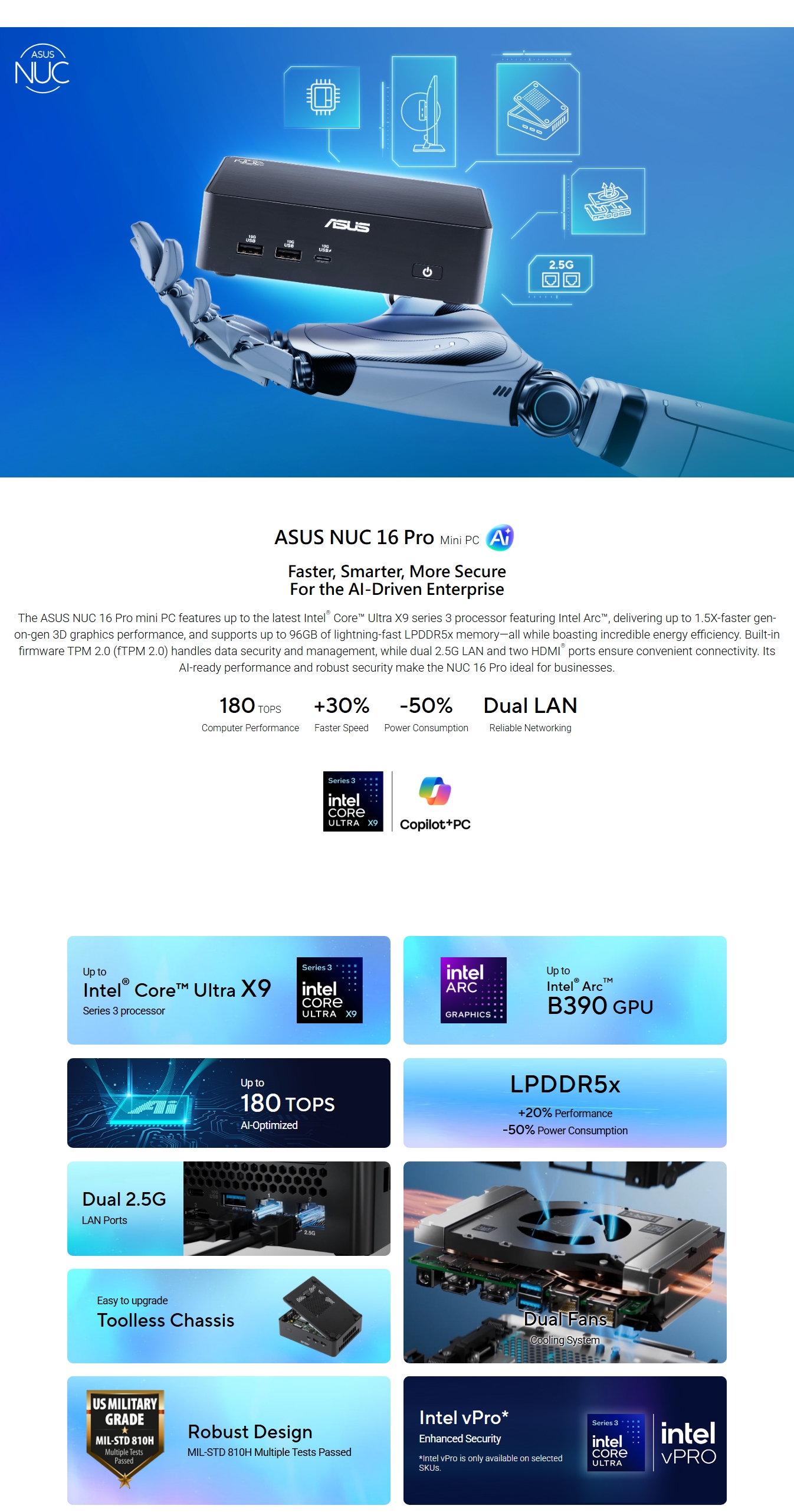 ASUS NUC 16 Pro Mini PC Barebone Kit - Intel Core Ultra 5 325 Processor - SLIM