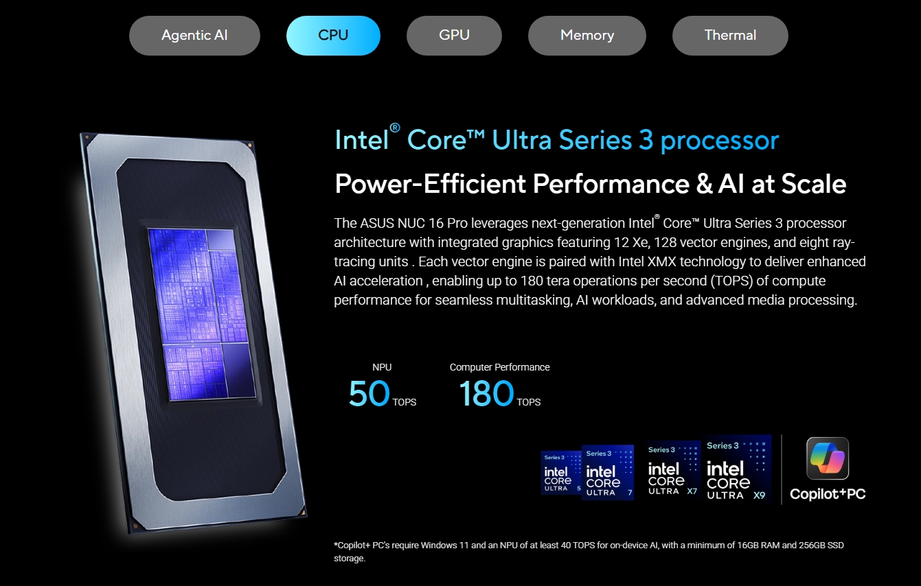 ASUS NUC 16 Pro Mini PC Barebone Kit - Intel Core Ultra 5 325 Processor - SLIM
