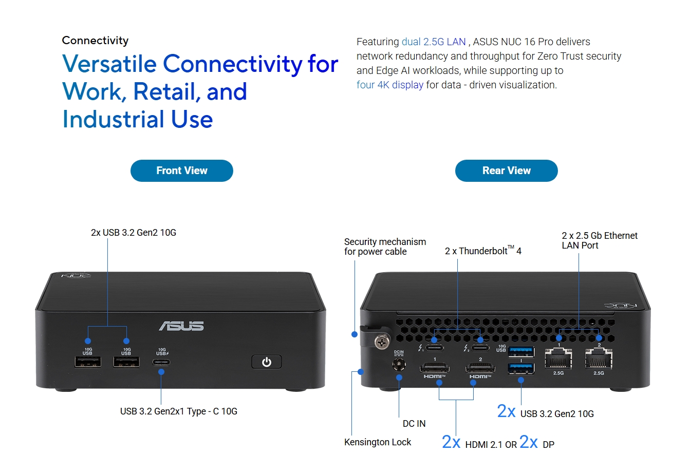 ASUS NUC 16 Pro Mini PC Barebone Kit - Intel Core Ultra 5 325 Processor - SLIM