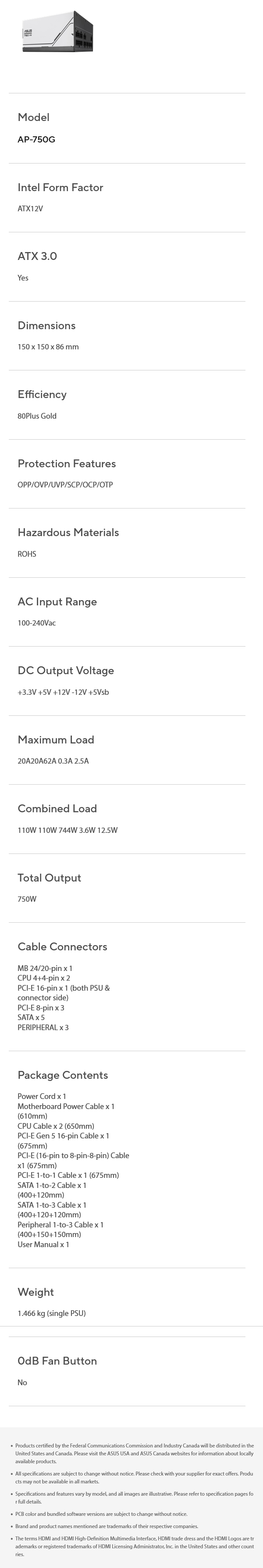 ASUS Prime 750W 80+ Gold ATX 3.0 PCIE 5.0 Fully Modular Power Supply