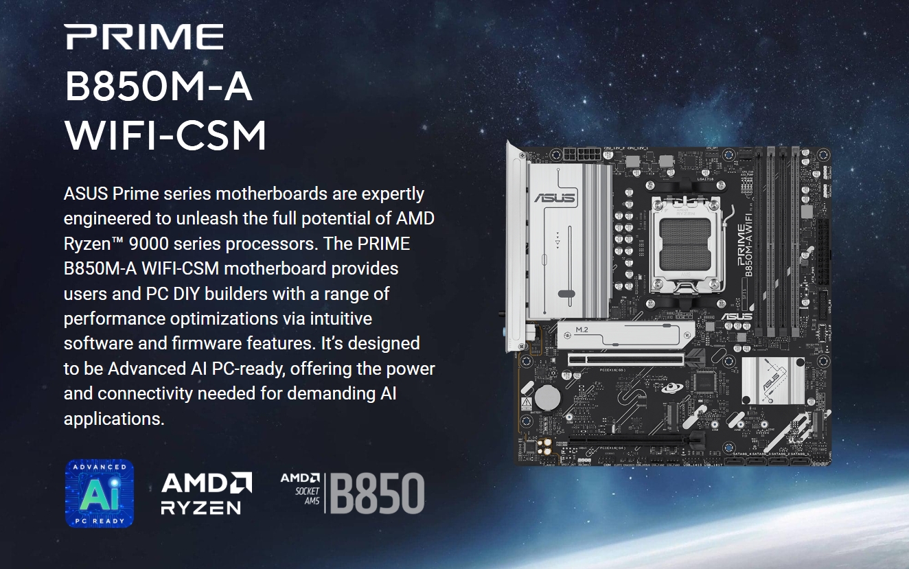 ASUS PRIME B850M-A WIFI-CSM AM5 mATX Motherboard
