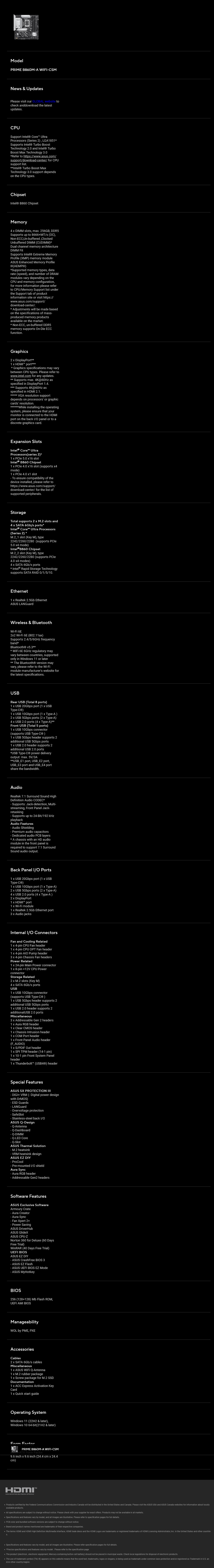 ASUS PRIME B860M-A WIFI-CSM Intel LGA 1851 Micro-ATX Motherboard