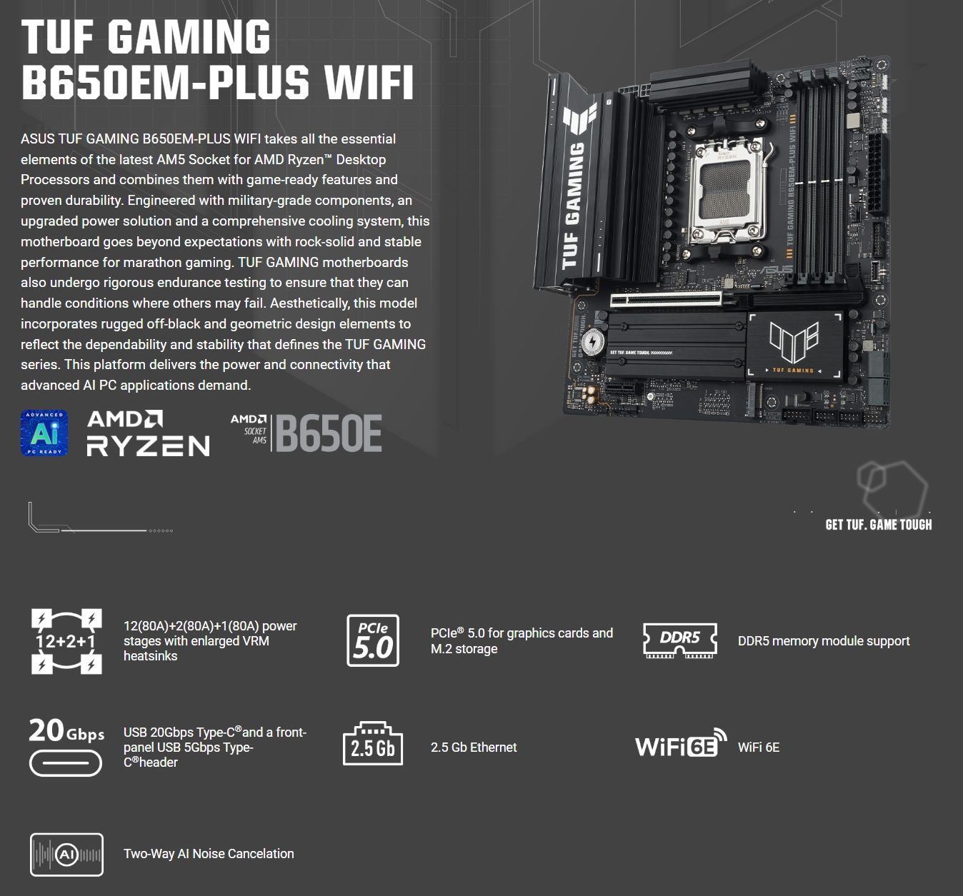 ASUS TUF GAMING B650EM-PLUS WIFI AM5 Micro-ATX Motherboard