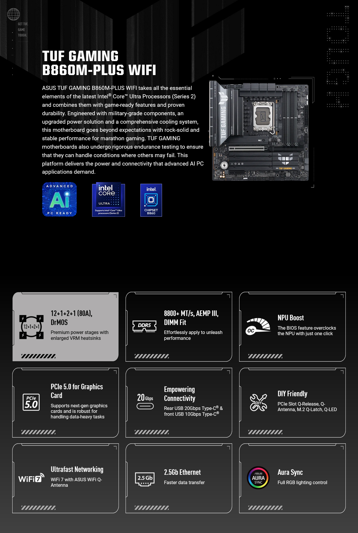 ASUS TUF GAMING B860M-PLUS WIFI Intel LGA 1851 Micro-ATX Motherboard