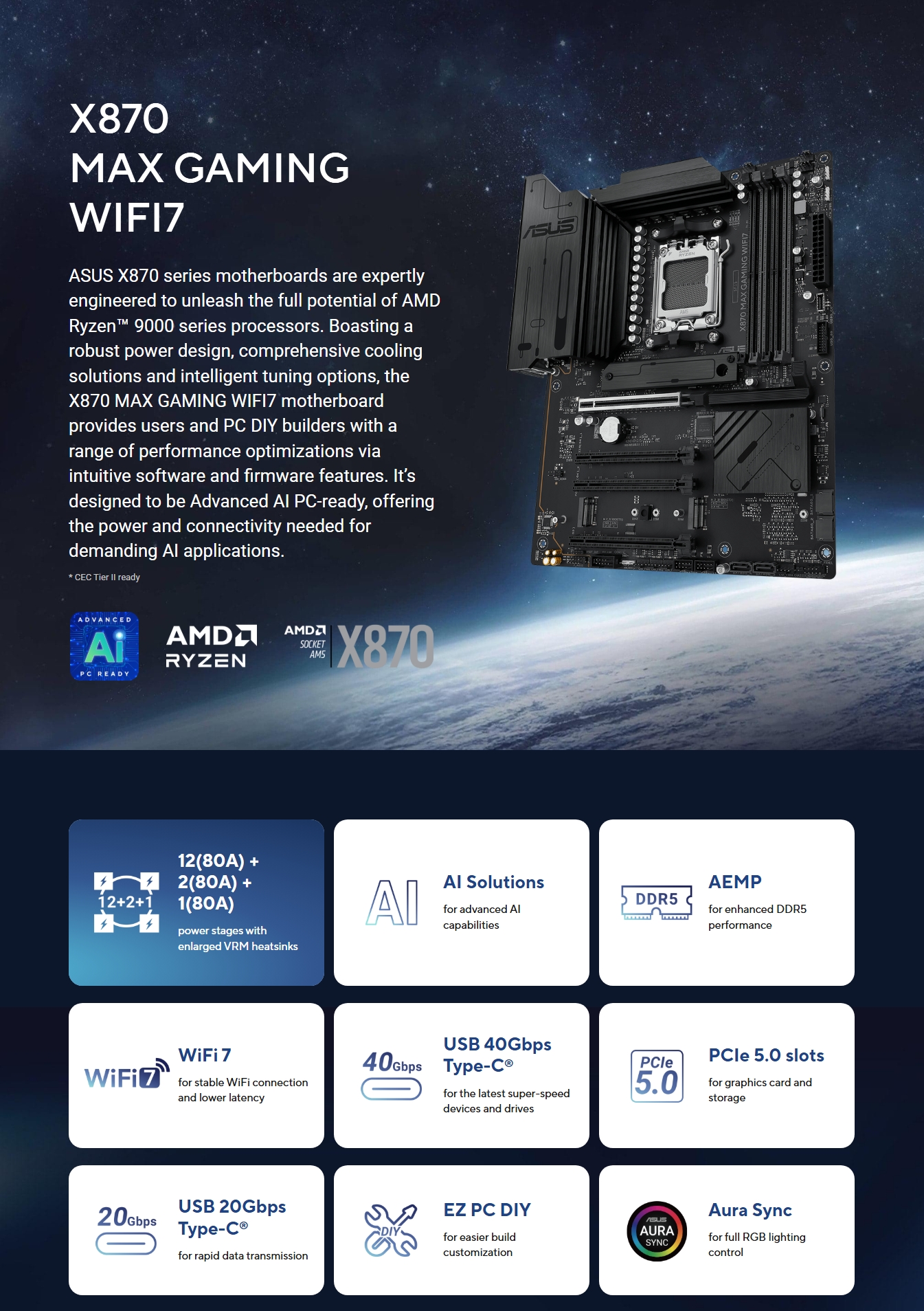 ASUS X870 MAX GAMING WIFI7 AM5 ATX Motherboard