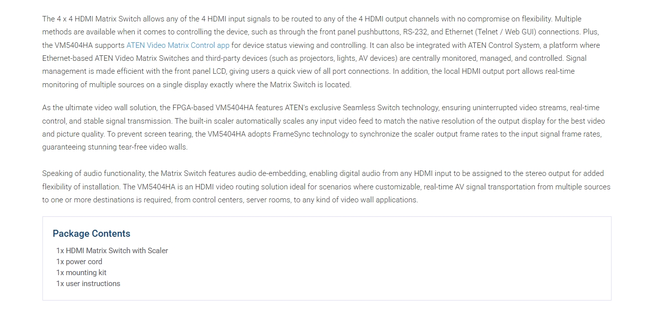 ATEN 4 x 4 HDMI Matrix Switch with Scaler