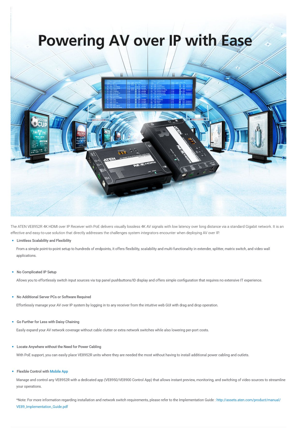 ATEN 4K HDMI over IP Receiver with PoE