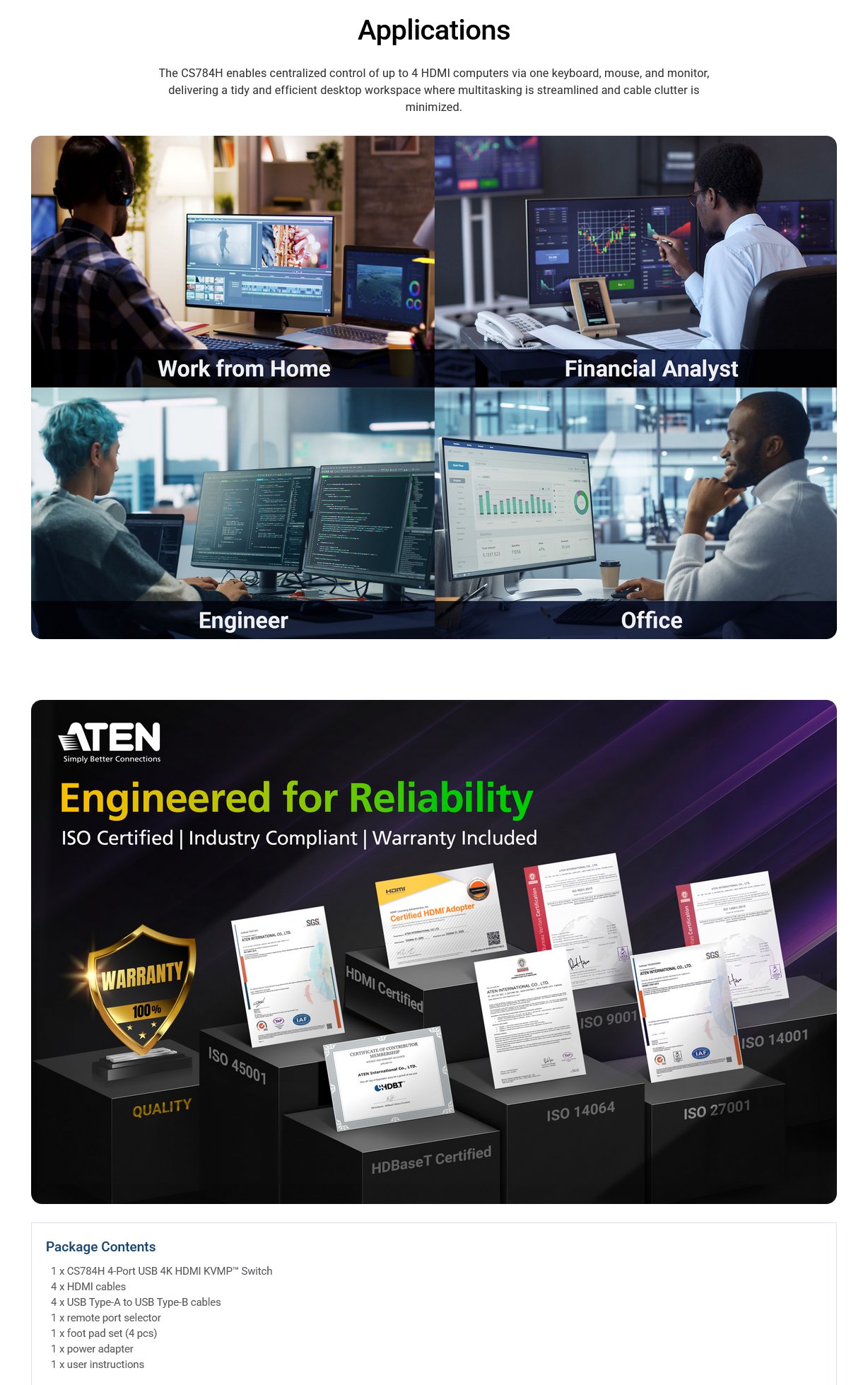 ATEN 4-Port USB 4K HDMI KVMP Switch