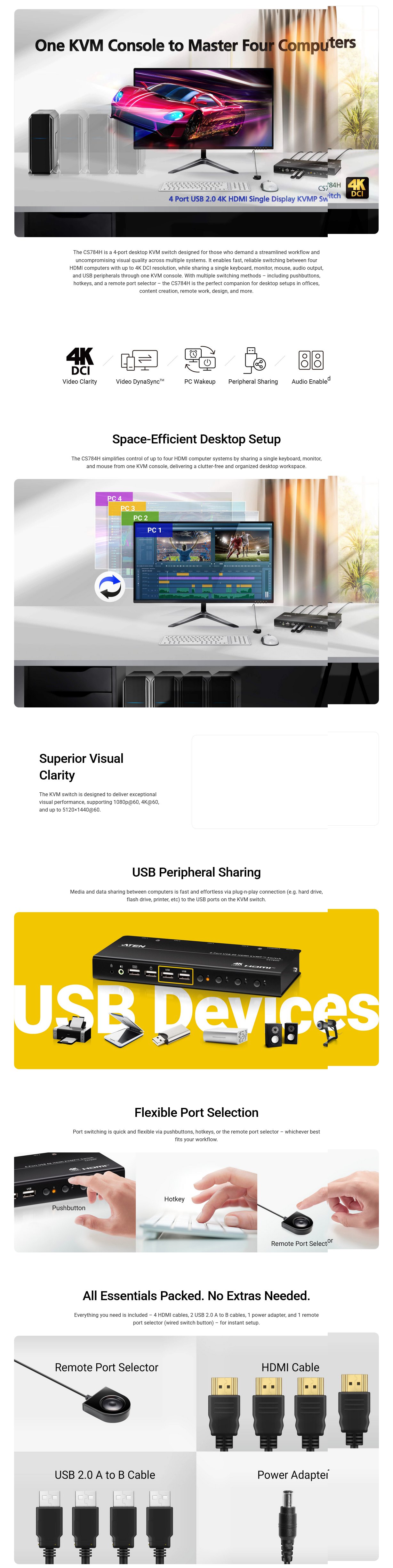 ATEN 4-Port USB 4K HDMI KVMP Switch