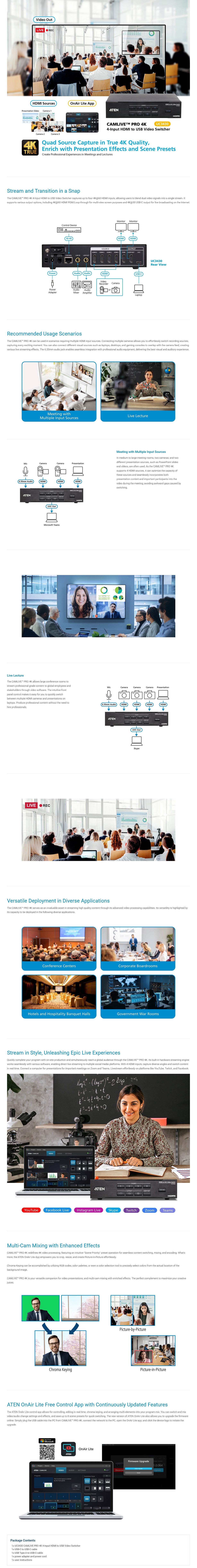 ATEN CAMLIVE PRO 4K 4-Input HDMI to USB Video Switcher