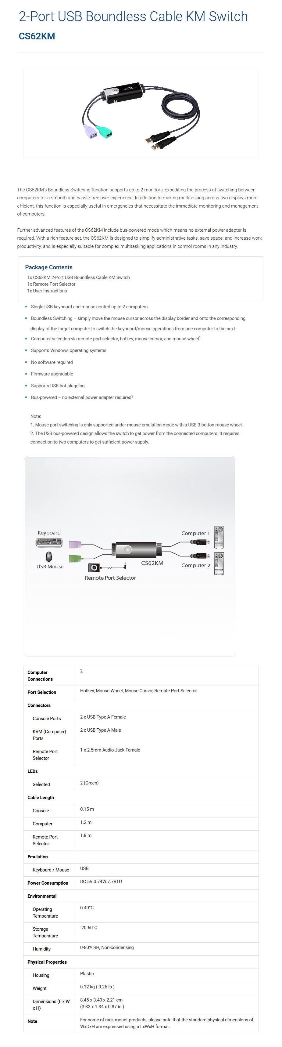 ATEN CS62KM 2-Port USB Boundless Cable KM Switch - Desktop Overview 1
