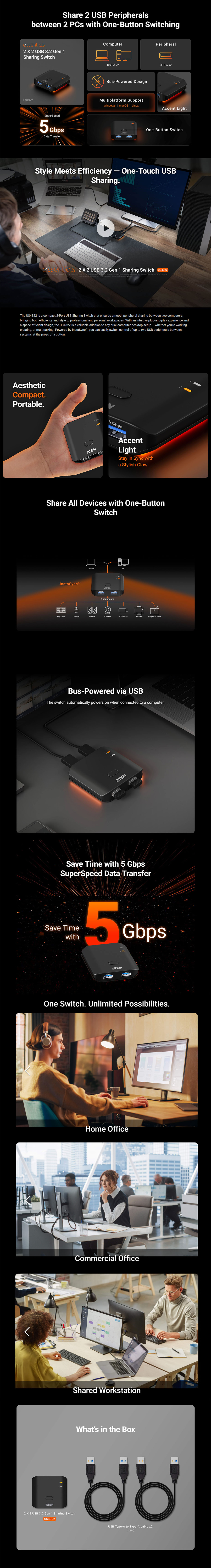 ATEN Essential 2x2 USB 3.2 Gen 1 Peripheral Sharing Switch