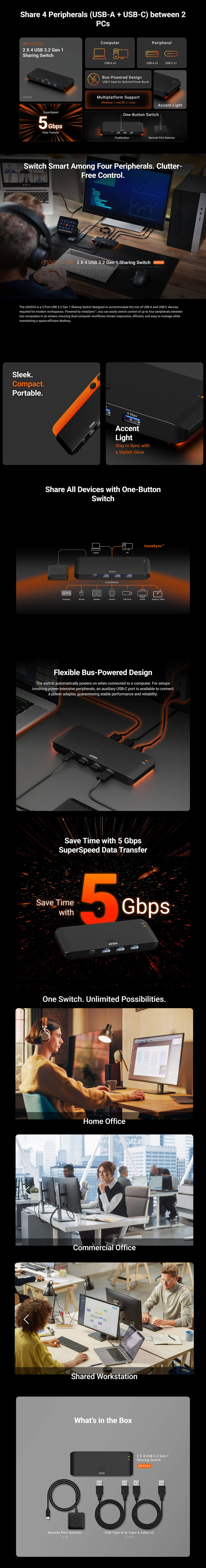 ATEN Essential 2x4 USB 3.2 Gen 1 Peripheral Sharing Switch