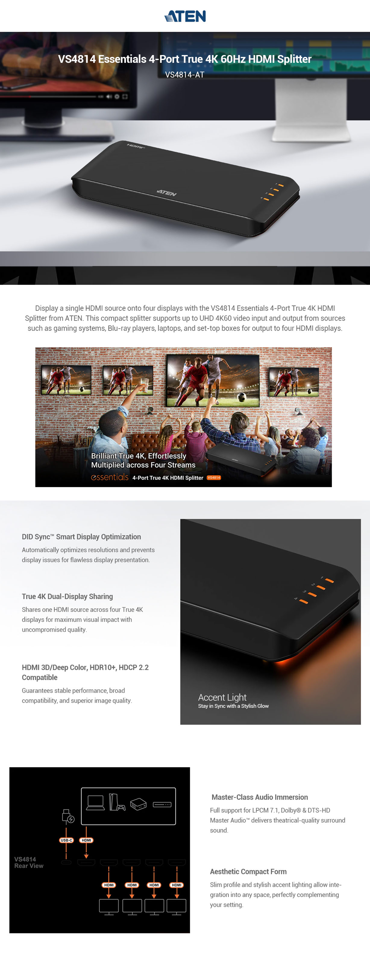 ATEN Essential 4 Port True 4K HDMI Splitter