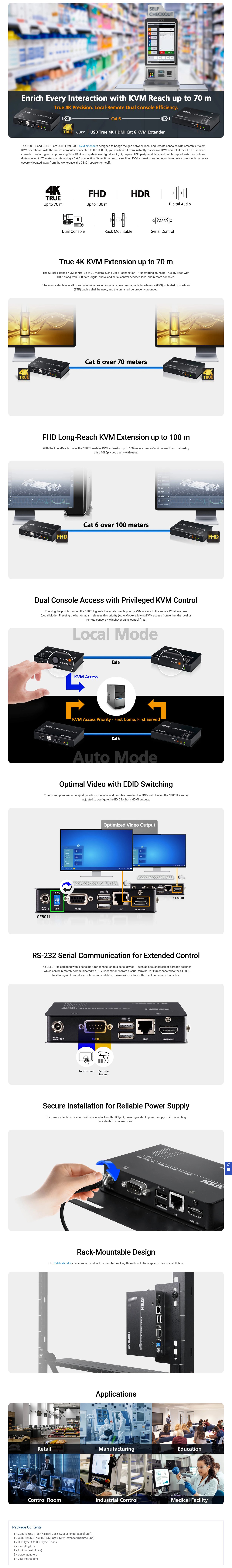 ATEN USB True 4K HDMI KVM Extender Over Cat6