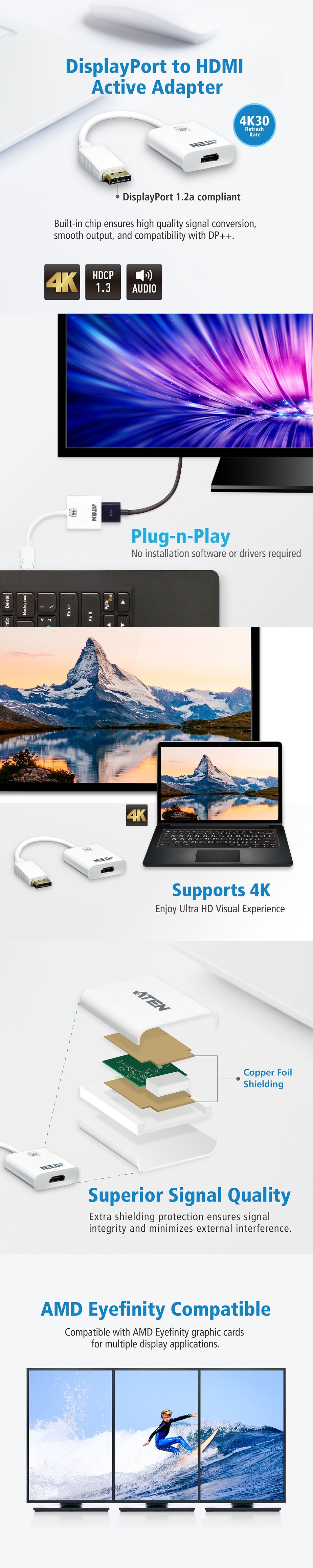 ATEN VC986 DisplayPort to 4K HDMI Active Adapter - Desktop Overview 1
