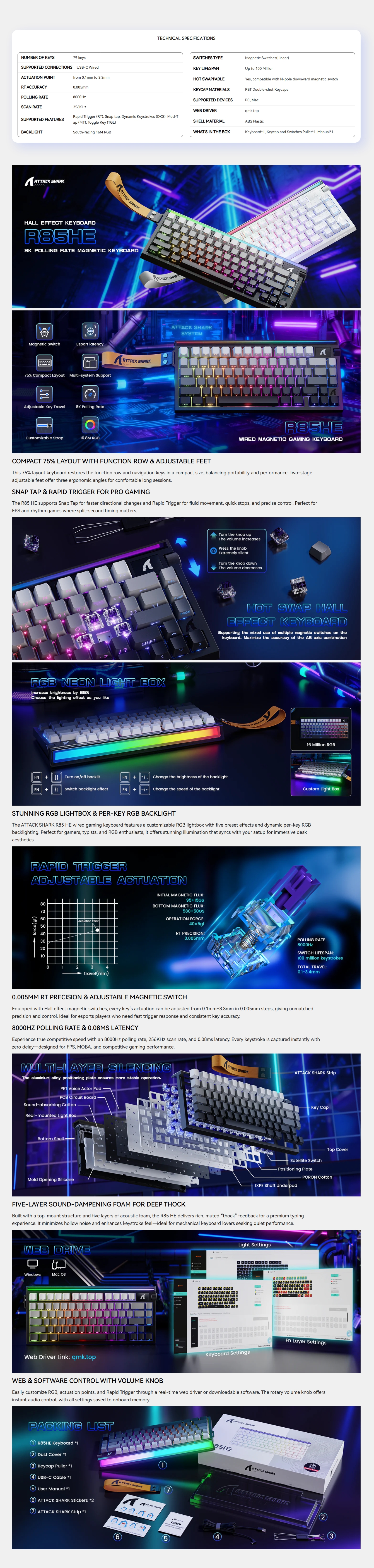 Attack Shark R85 HE Rapid Trigger Magnetic Switch Keyboard - Moonlit Night