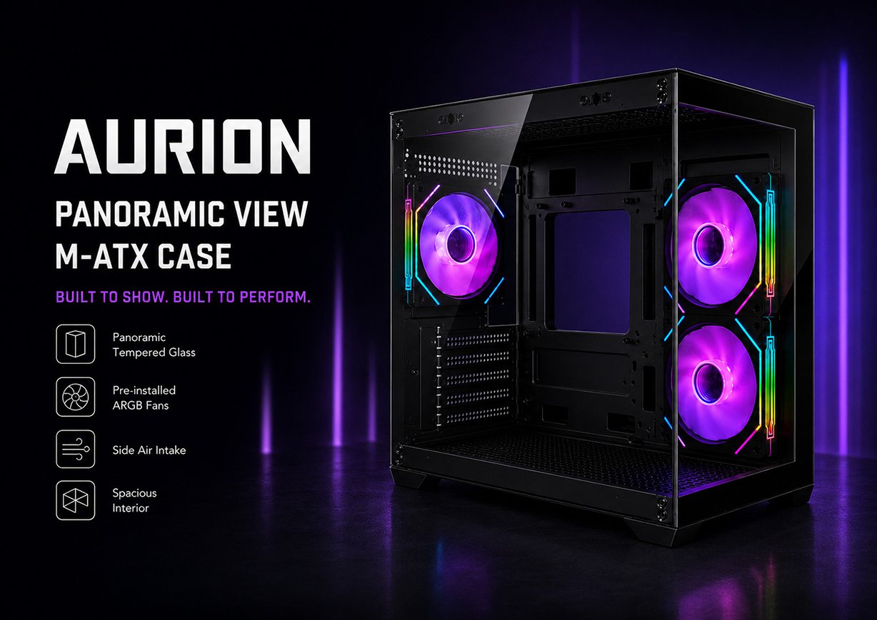Aurion Panoramic View Tempered Glass ARGB m-ATX Case