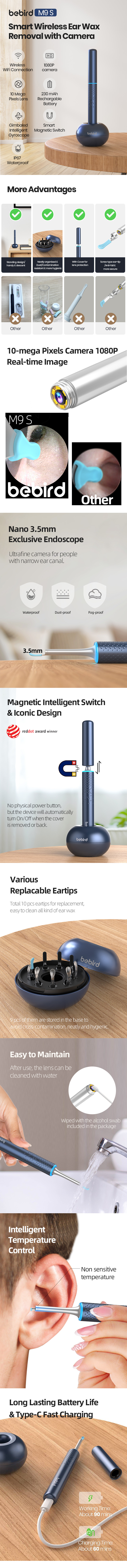 Bebird M9S Smart Vision Ear Cleaner - Black