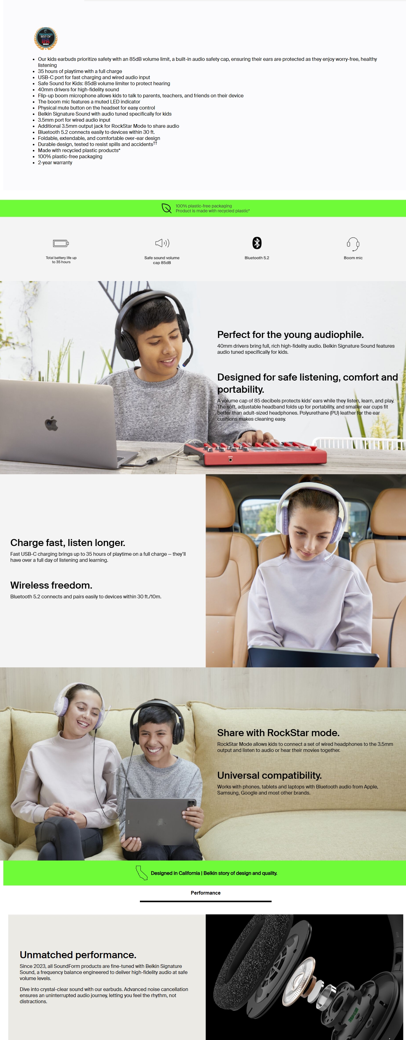 Belkin SoundForm Inspire Wireless Over-Ear Headset for Kids