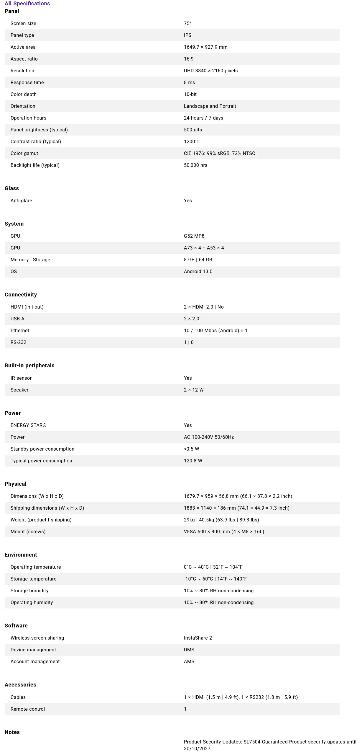 BenQ SL Series 75
