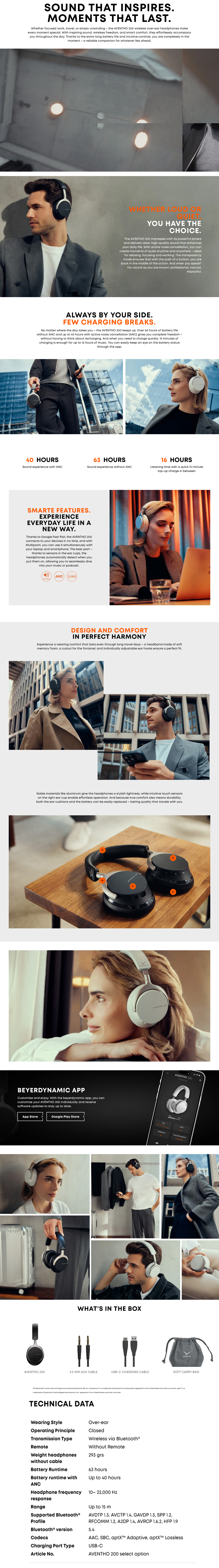 Beyerdynamic AVENTHO 200 Wireless ANC Headphones - Nordic Grey