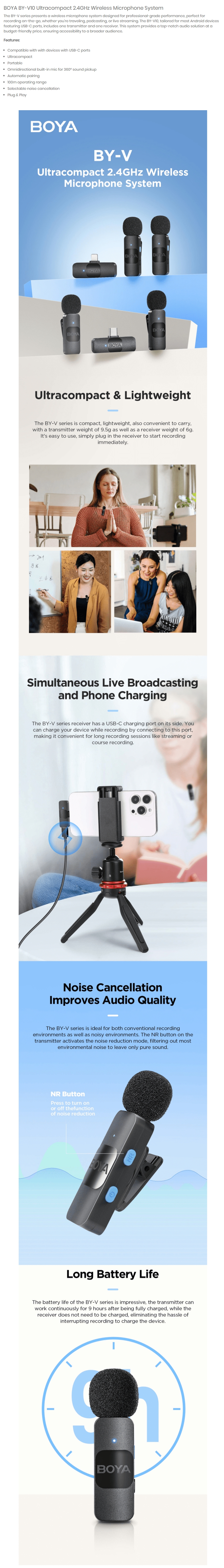 Boya BY-V10 Wireless Lavalier Microphone For Android USB-C Smartphone