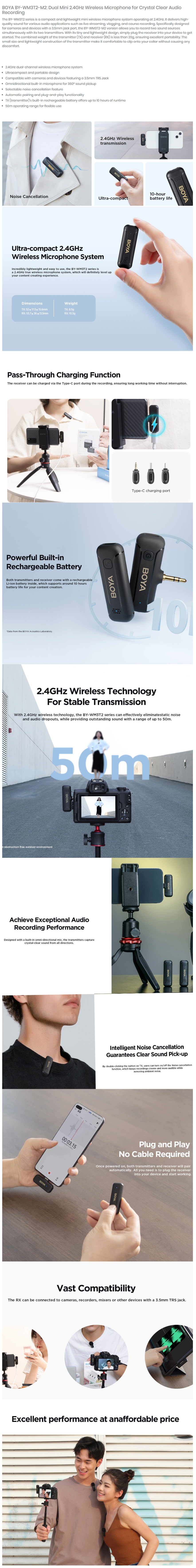 Boya BY-WM3T2-M2 Dual Mini 2.4GHz Wireless Lavalier Microphone