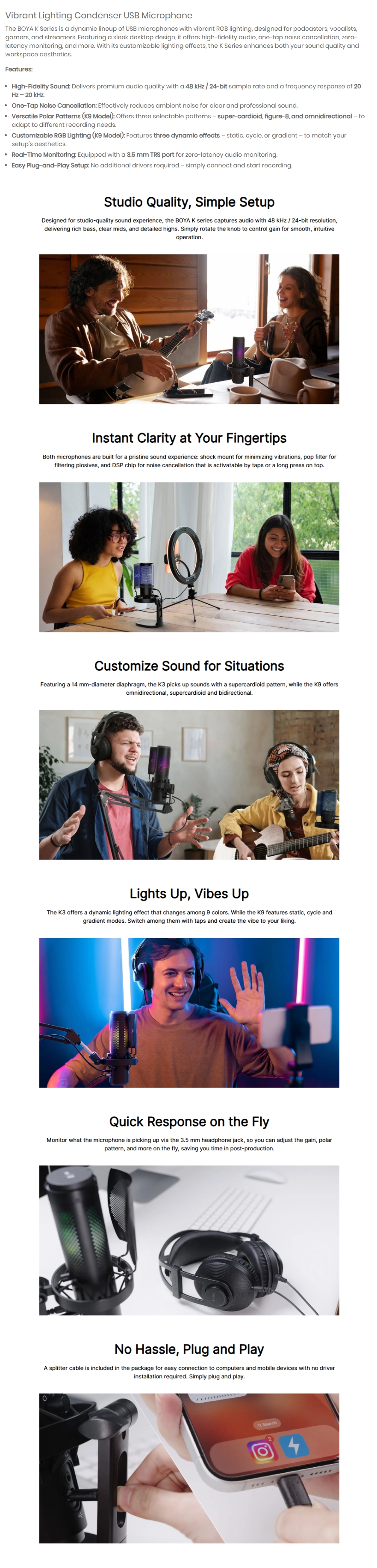 Boya K3 Vibrant Lighting Condenser USB Microphone