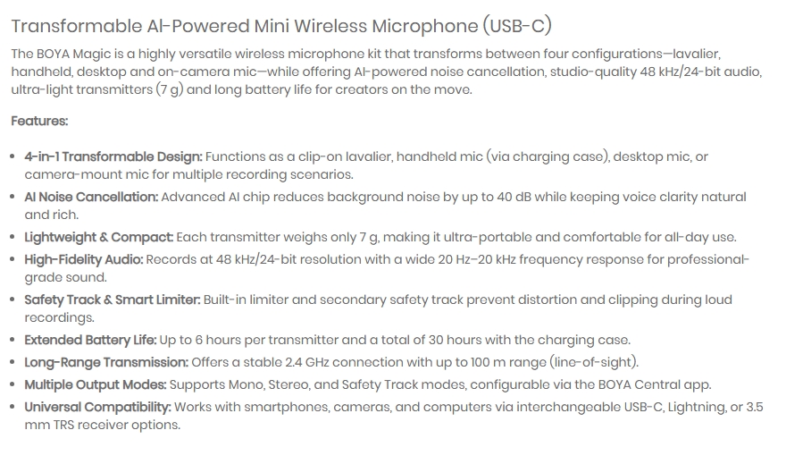 Boya Magic Mini Wireless Microphone