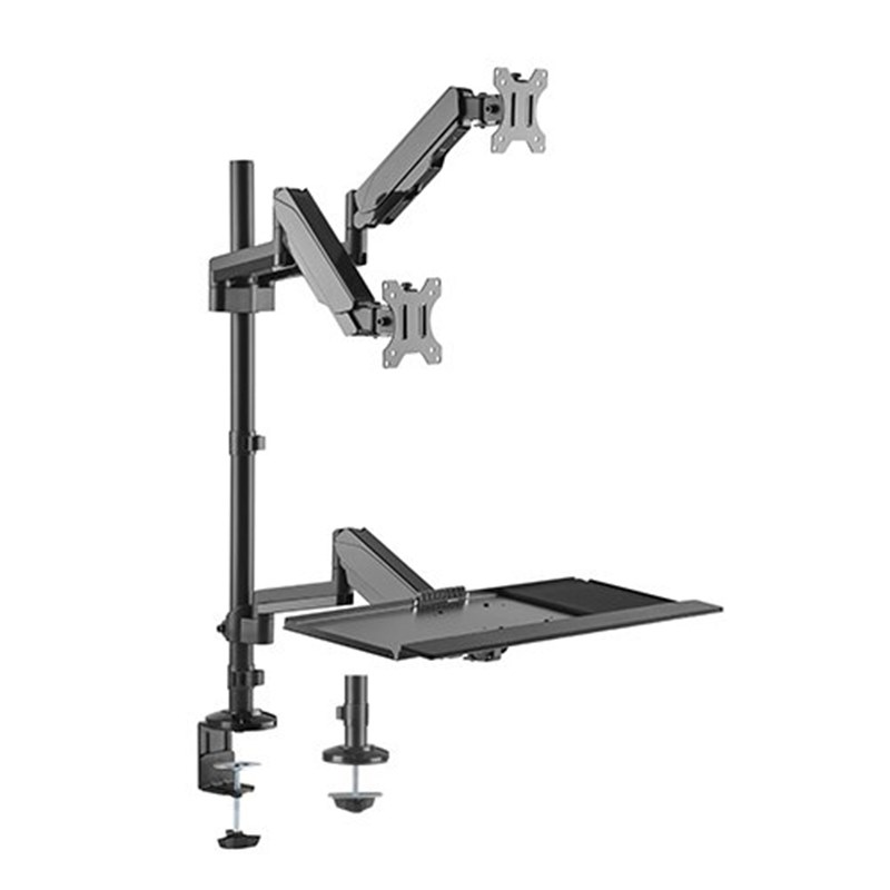 Brateck Pole Held Floating SitStand Desk Converter with Dual Monitor