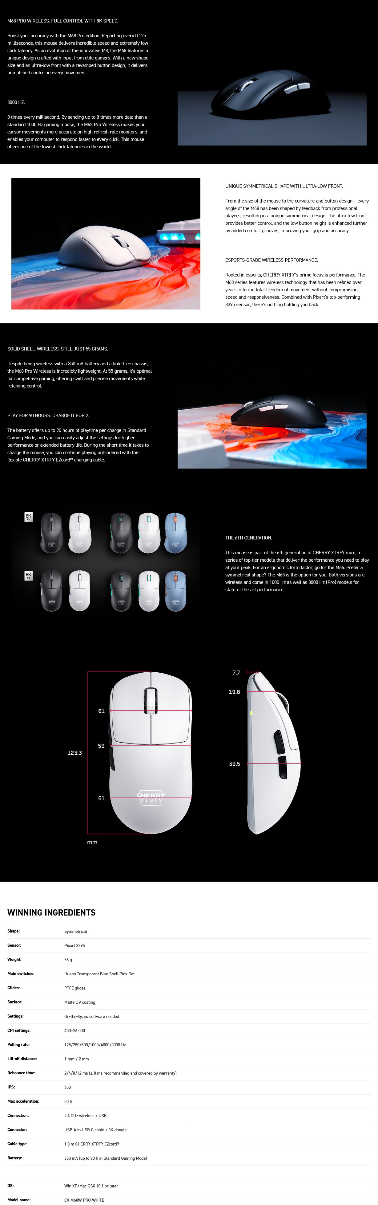 Cherry Xtrfy M68 Pro Wireless Gaming Mouse - White
