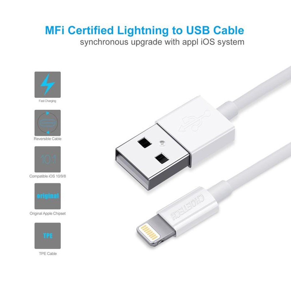 Choetech 1.8m Apple MFI Certified USB-C to USB-A - White - Desktop Overview 1