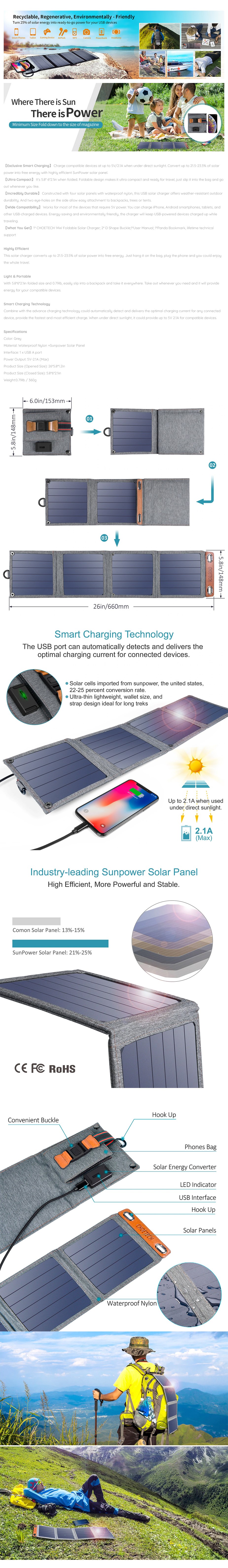 Choetech SC004 14W Foldable Solar Panel USB Charger for Outdoors - Desktop Overview 1