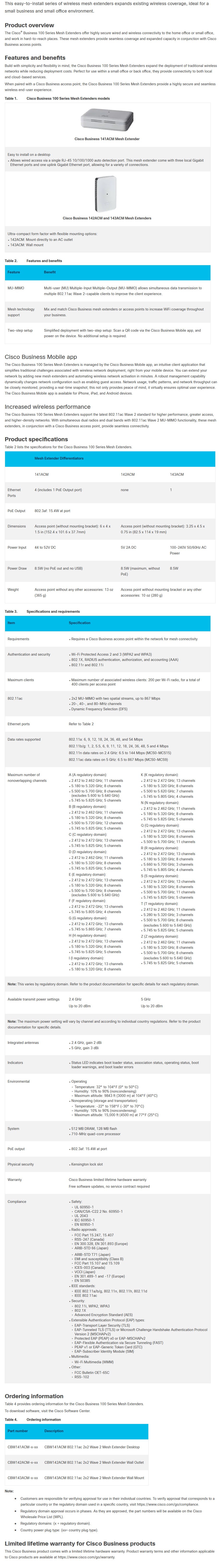 Cisco CBW143ACM 802.11ac 2x2 Wave 2 Wall Mount Mesh Extender - Desktop Overview 1