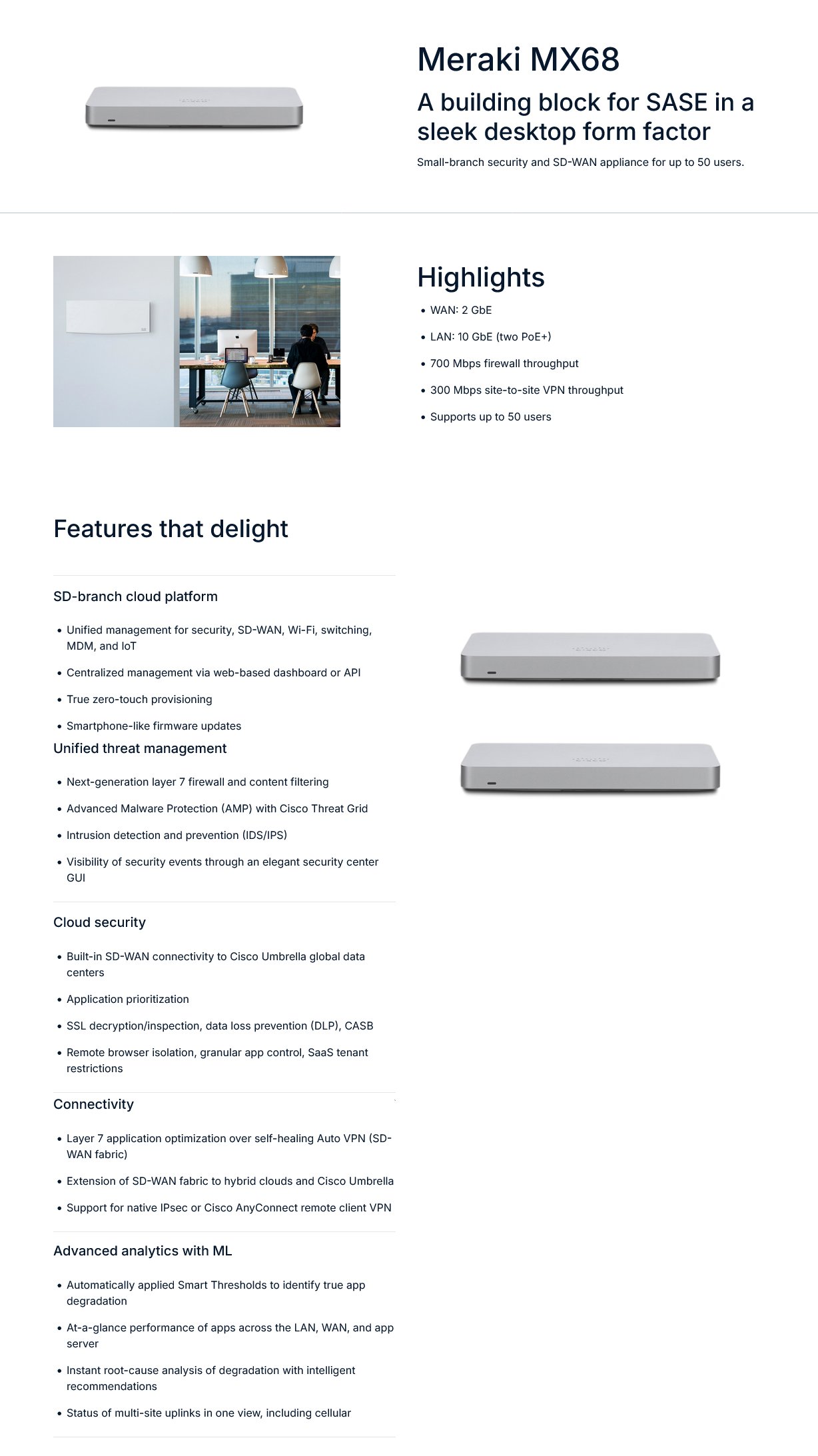 Cisco Meraki MX68 Network Security/Firewall Appliance