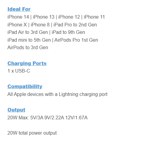 Comsol 20W USB-C Wall Charger + 1.5m USB-C to Lightning Cable