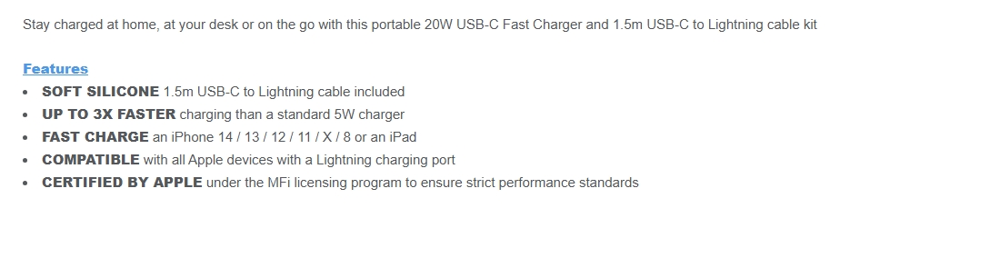 Comsol 20W USB-C Wall Charger + 1.5m USB-C to Lightning Cable