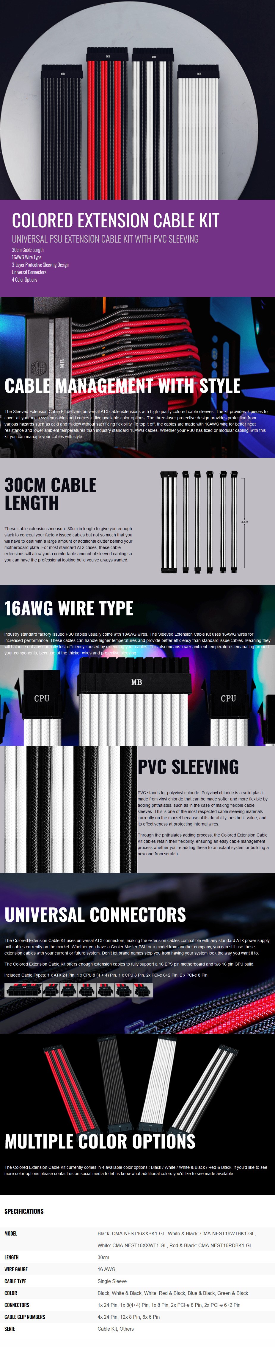 Cooler Master Universal PSU Sleeved Extension Cable Kit V2 - Black - Desktop Overview 1