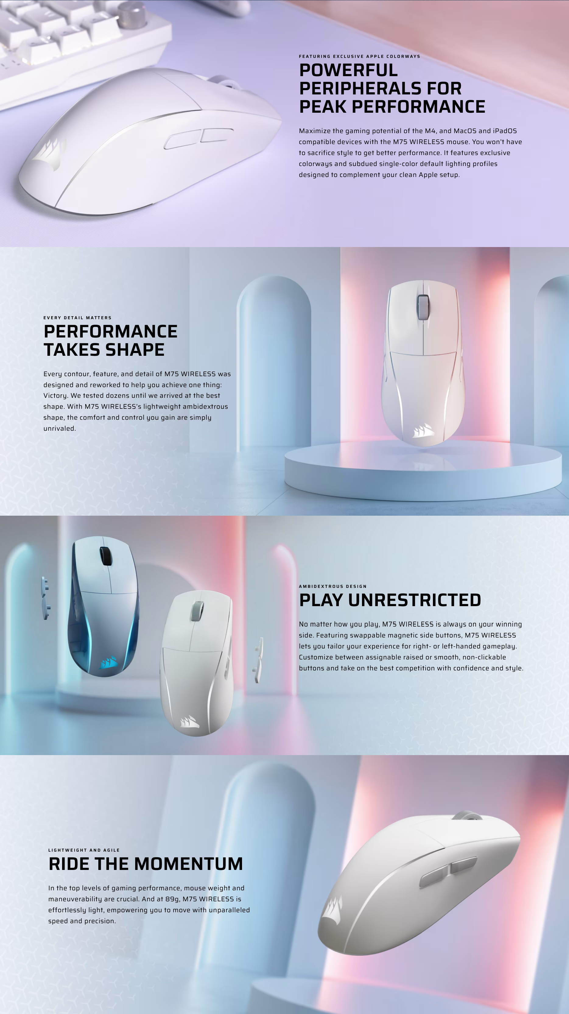 Corsair 75 WIRELESS RGB Apple Gaming Mouse - Frost White