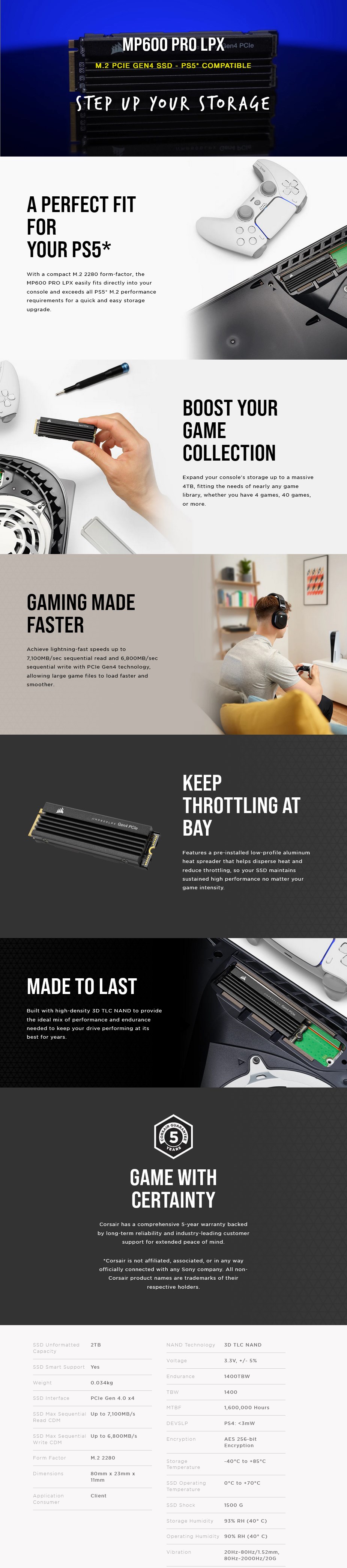 Corsair MP600 PRO LPX 2TB PCIe Gen4 NVMe M.2 2280 SSD - CSSD-F2000GBMP600PLP - Overview 1