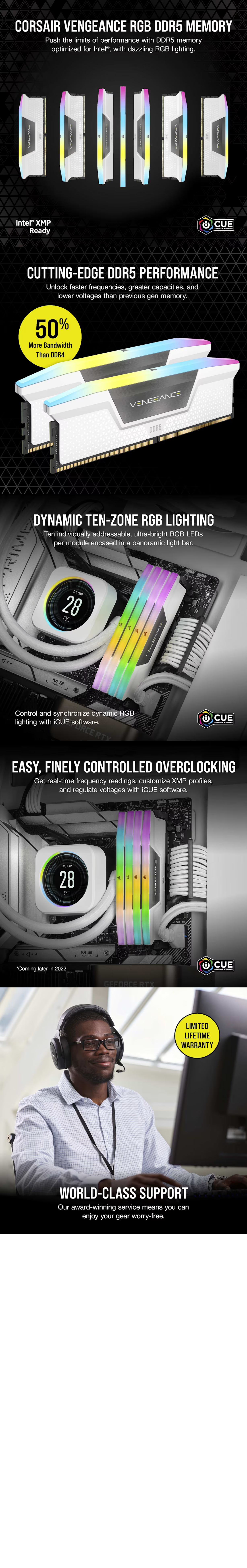 Corsair Vengeance RGB 32GB (2x16GB) DDR5 6000MHz CL36 Desktop Memory - White