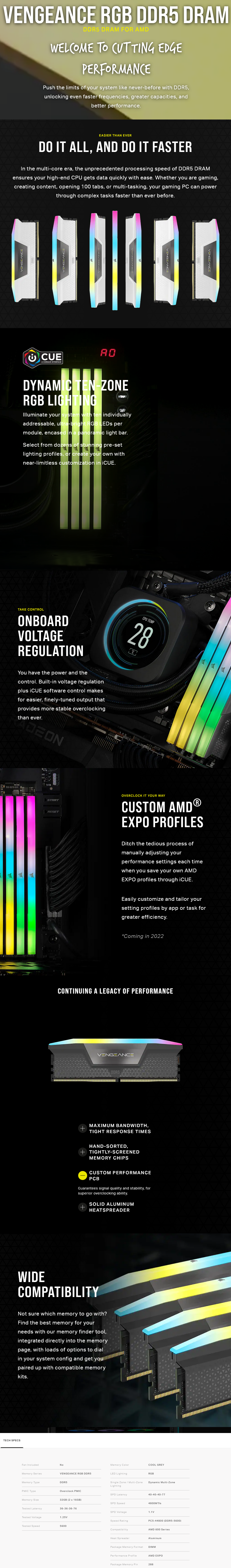 Corsair Vengeance RGB 32GB (2x 16GB) DDR5 5600MT/s C36 DIMM Memory - Overview 1