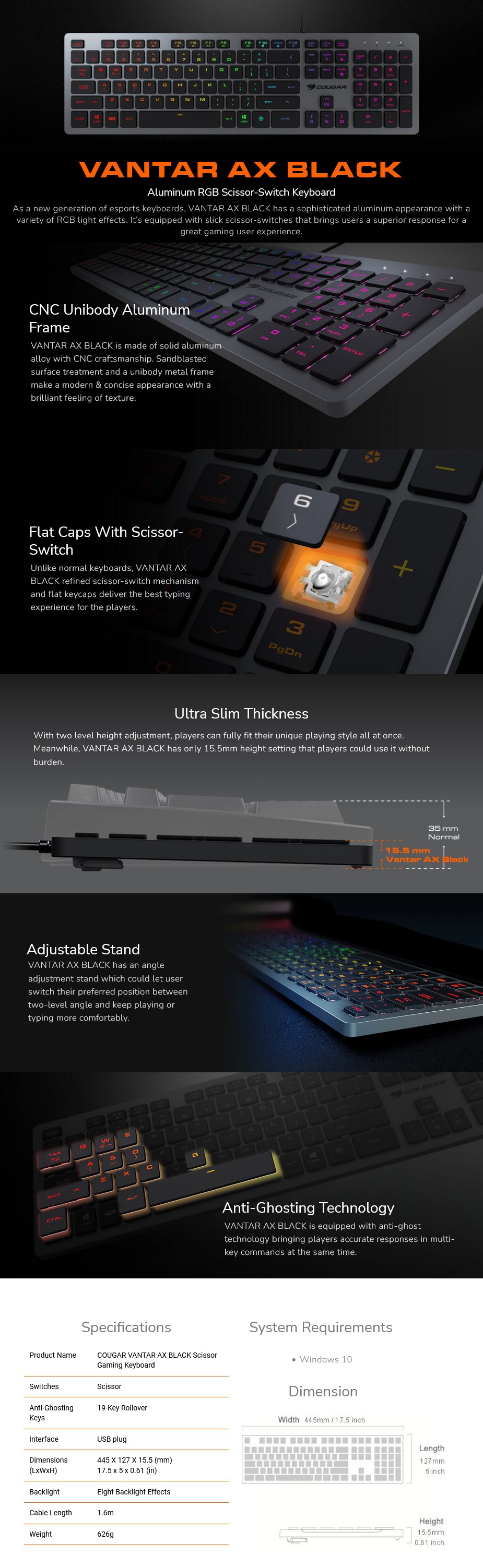 Cougar Vantar AX Black Mechanical Gaming Keyboard Scissor Switches CGRWRXMIVAB Mwave