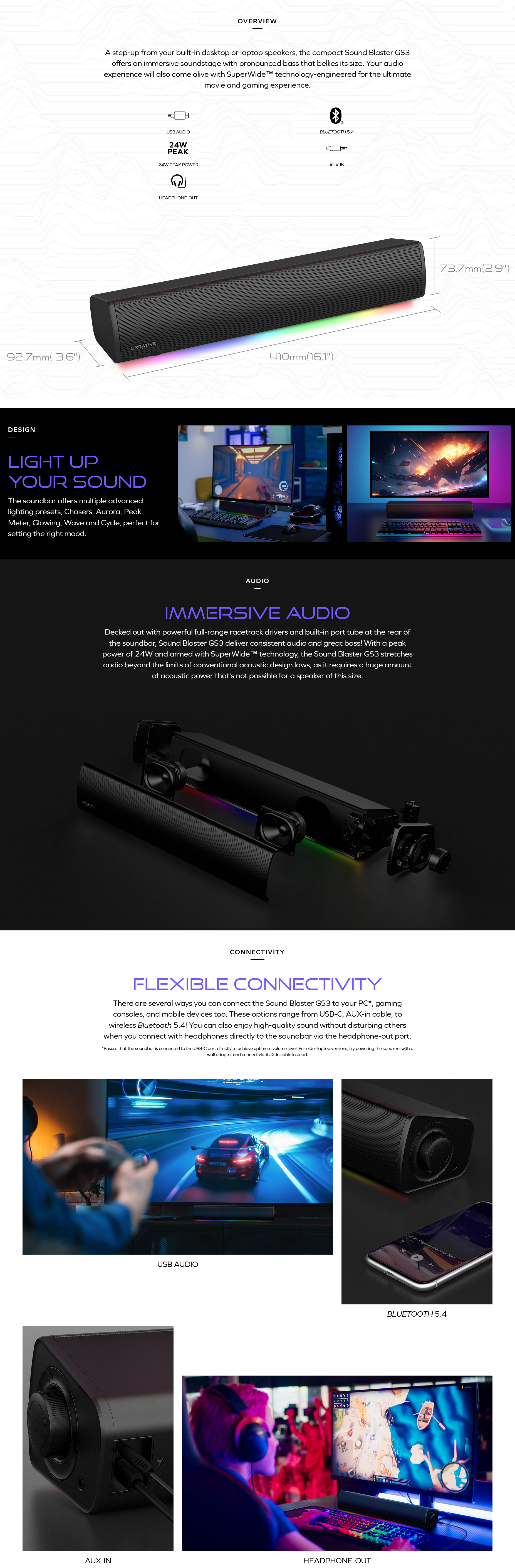 Creative Sound Blaster GS3 SuperWide Technology RGB Gaming Soundbar ...