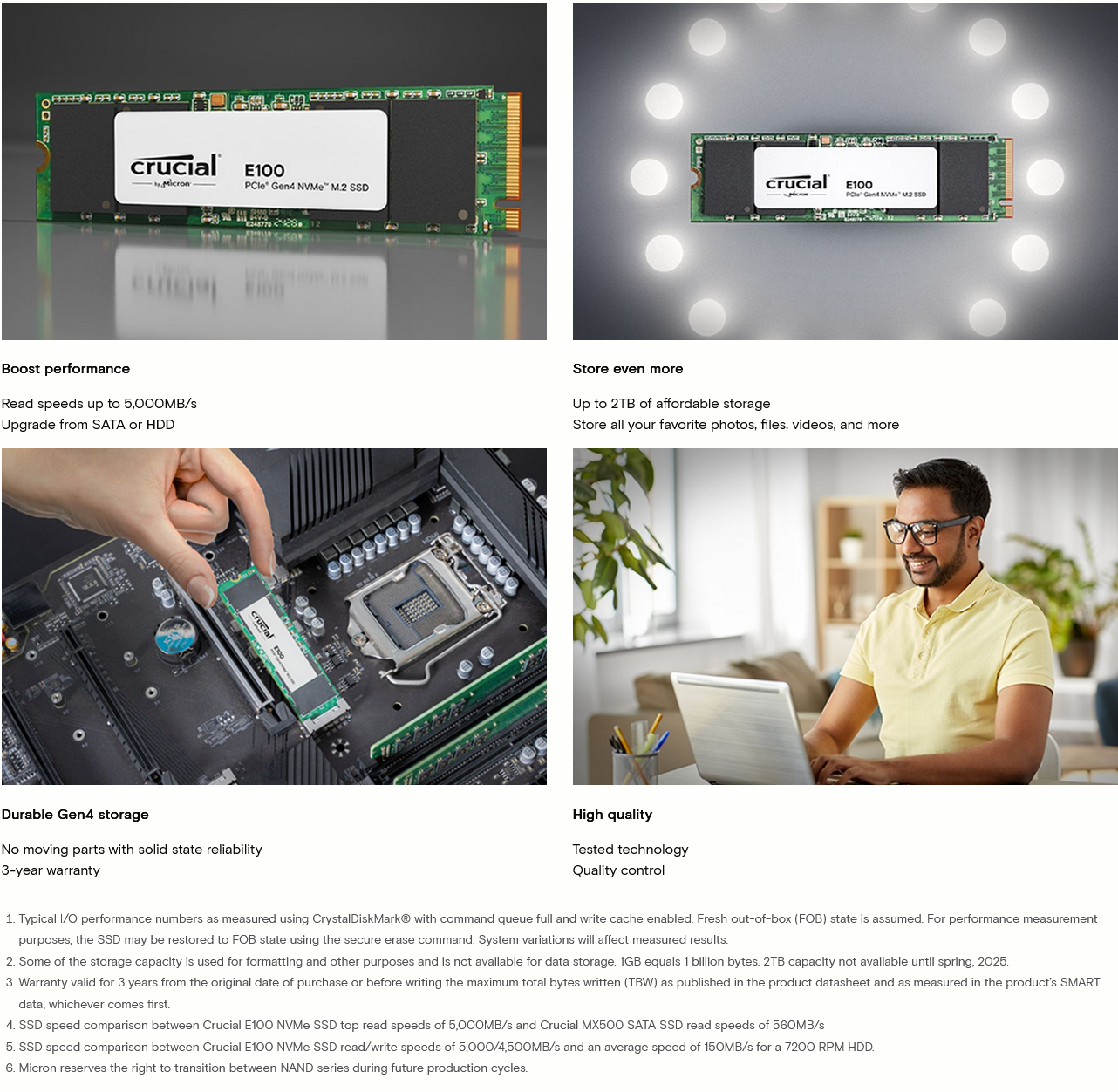Crucial E100 2TB PCIe Gen4 NVMe M.2 SSD - CT2000E100SSD8 | Mwave