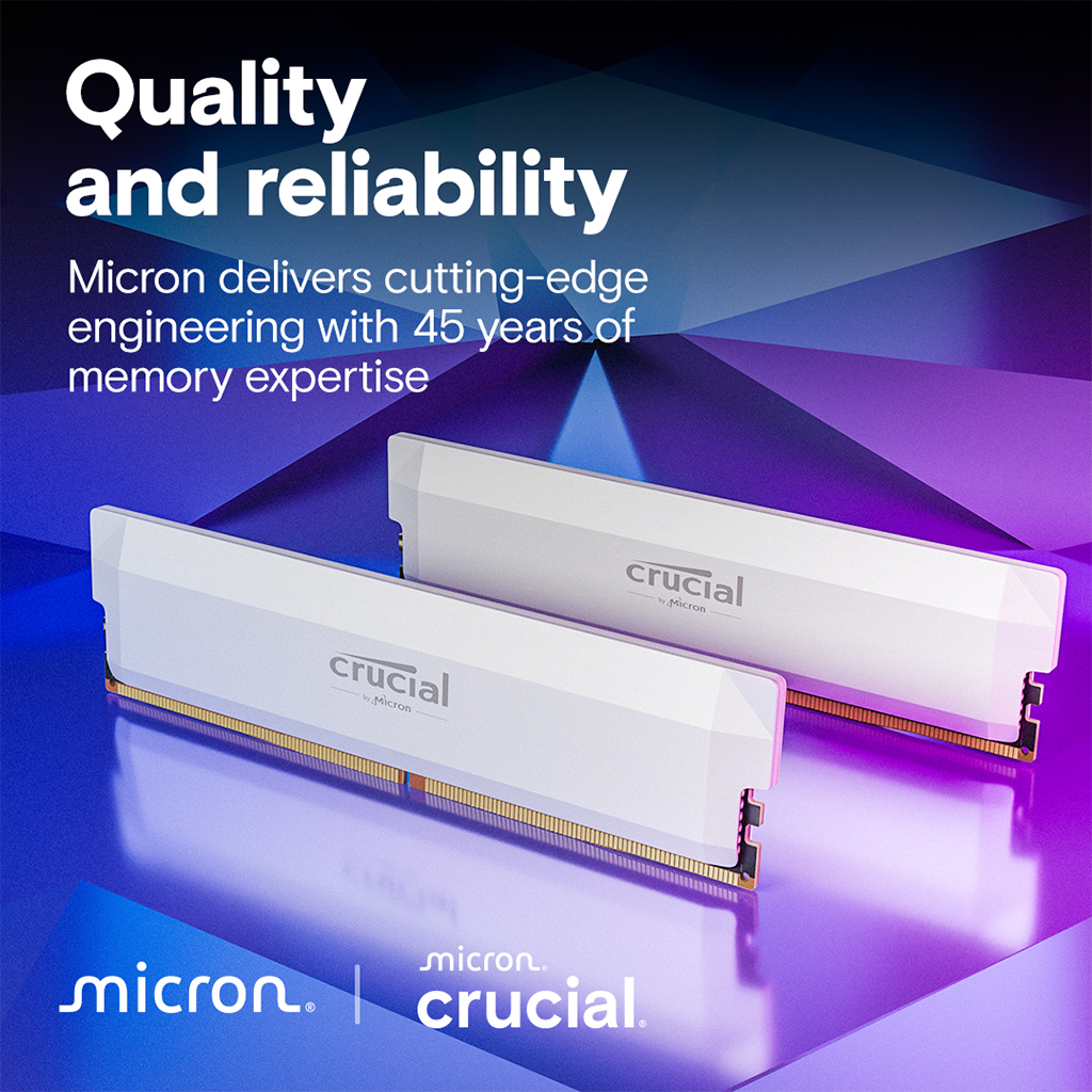 Crucial Pro 32GB (2x 16GB) 6400MHz CL32 DDR5 Memory - White